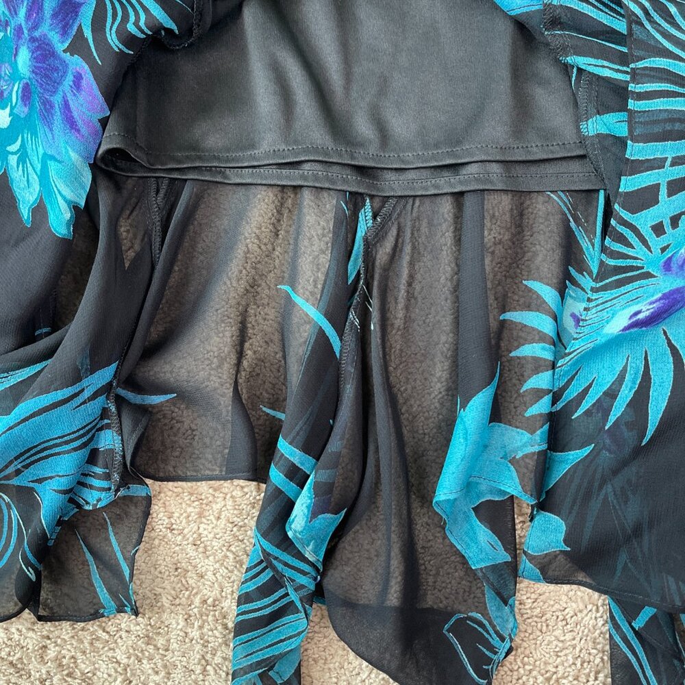 Eva Blue Dress Womens M Blue Floral Tropical Beaded Midi Y2K Whimsygoth Fairy - Picture 12 of 12
